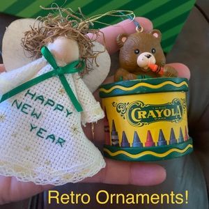 Vintage ornaments! Christmas bound angel & Crayola teddy bear